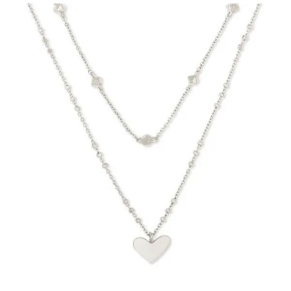 Kendra Scott Ari Heart Multi Strand Necklace Silver Layered Heart Pendant - Picture 11 of 12